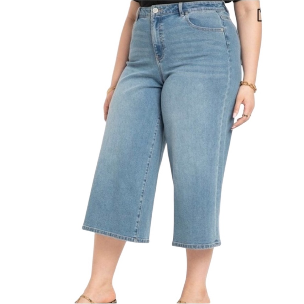 ELOQUII | Women's Blue Cropped Wide Leg Denim Jeans size 18 Stretch Cotton NEW - Picture 3 of 16